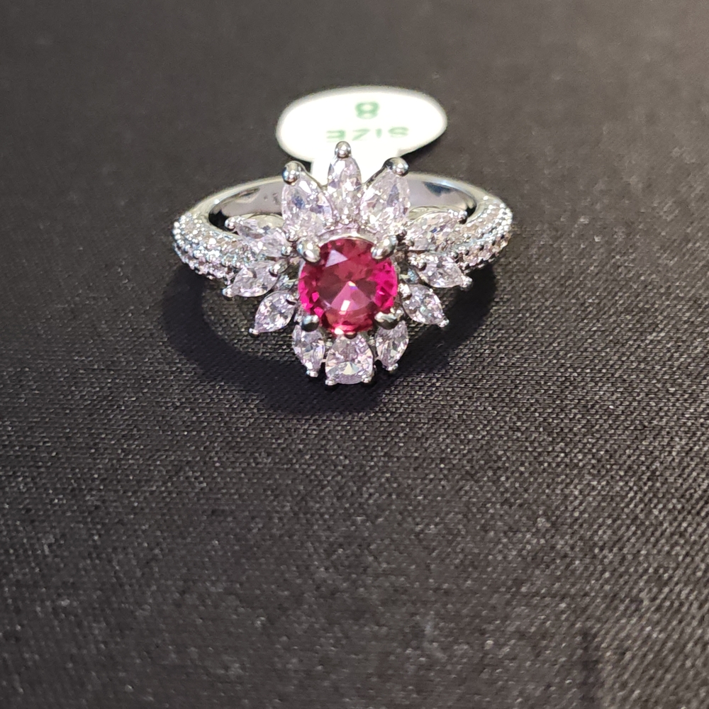 Dazzling Pink and Silver Floral Ring